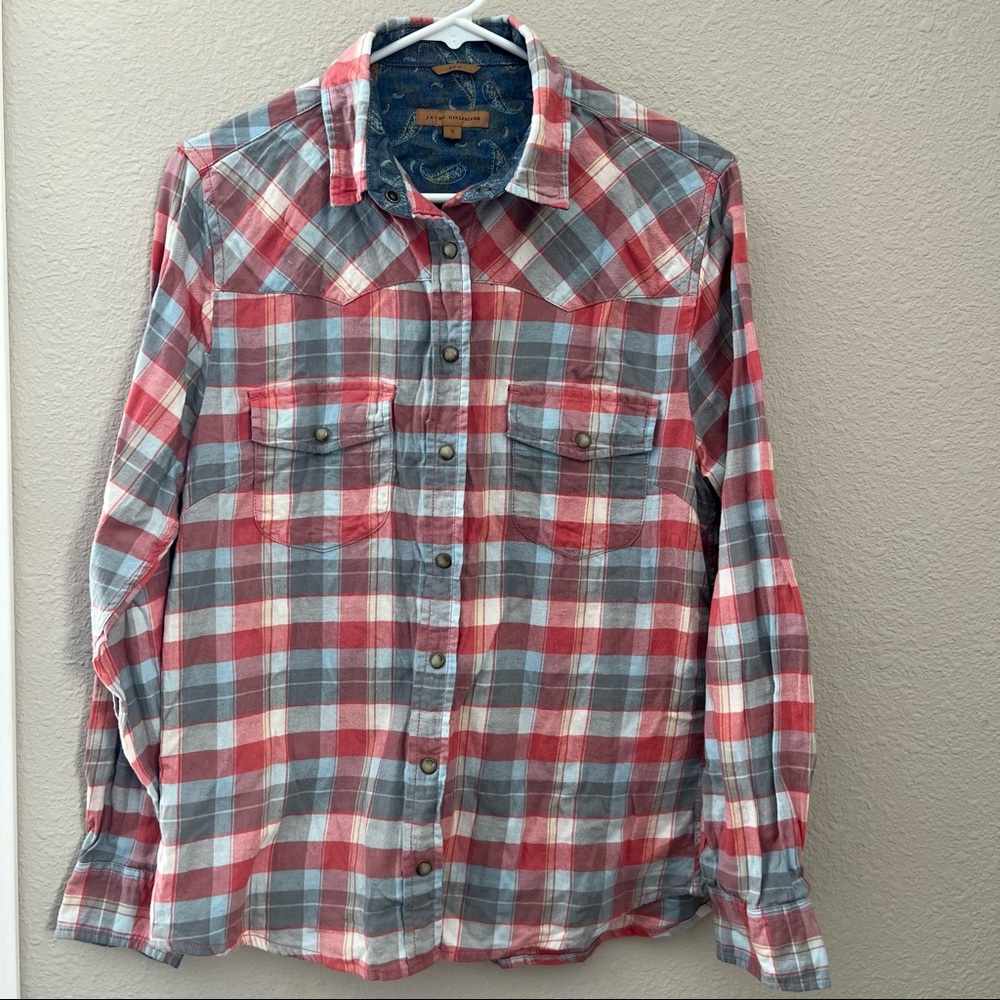 JACHS Girlfriend Bea Plaid Women's Button Down Snap Closure Shirt Size S